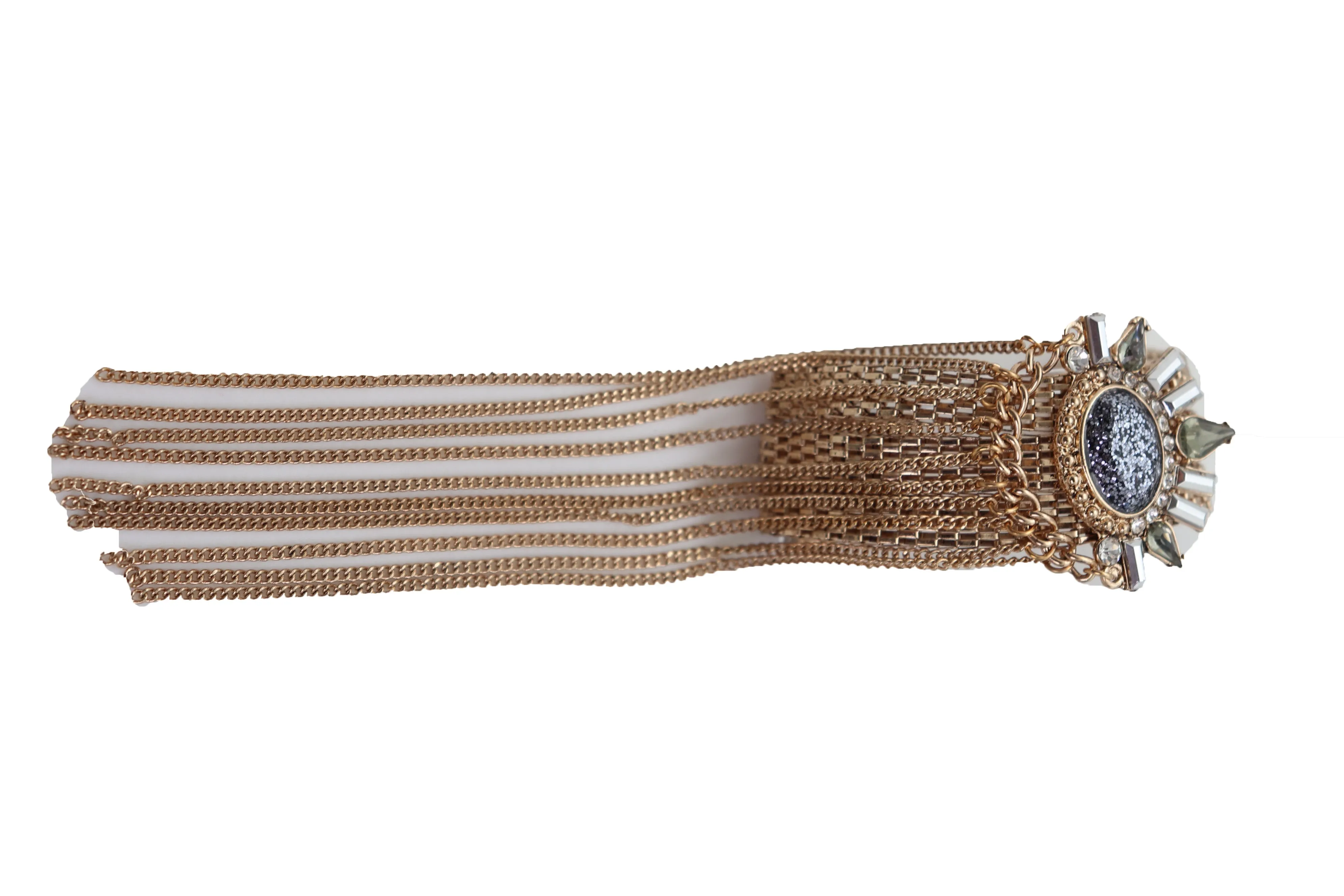 Gold Metal Chain Links Long Tassel Bracelet Silver Sun Bling Beads Jewelry
