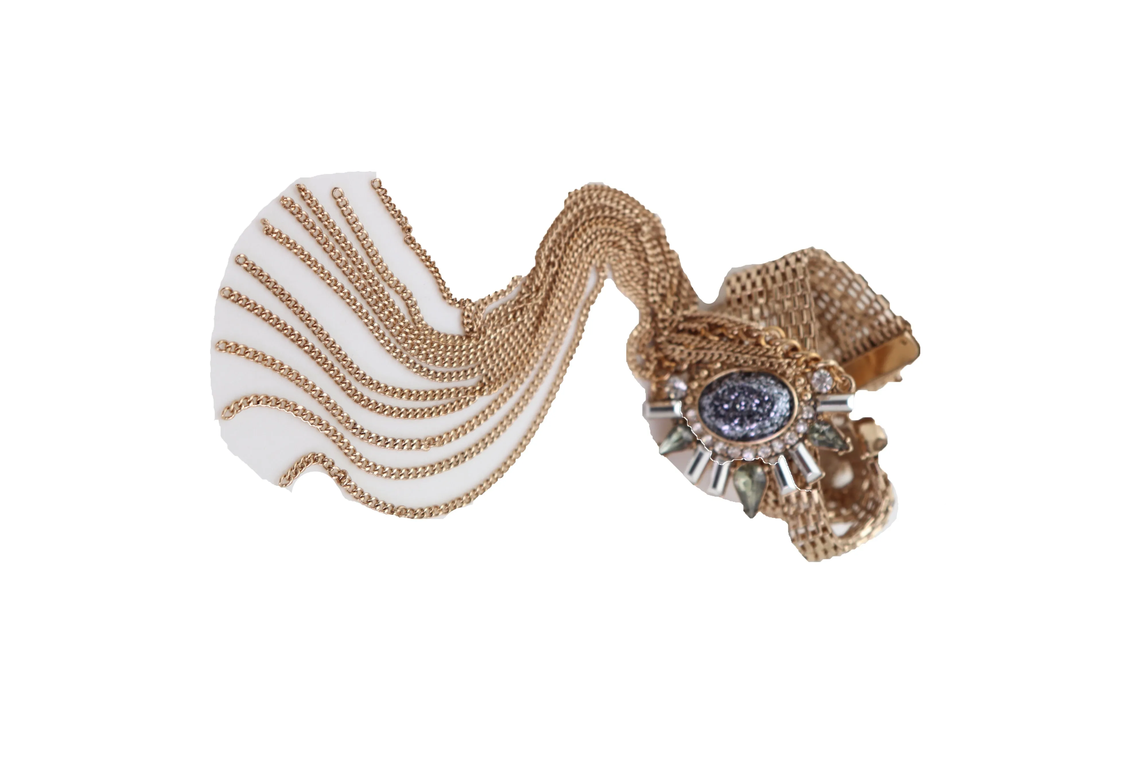 Gold Metal Chain Links Long Tassel Bracelet Silver Sun Bling Beads Jewelry