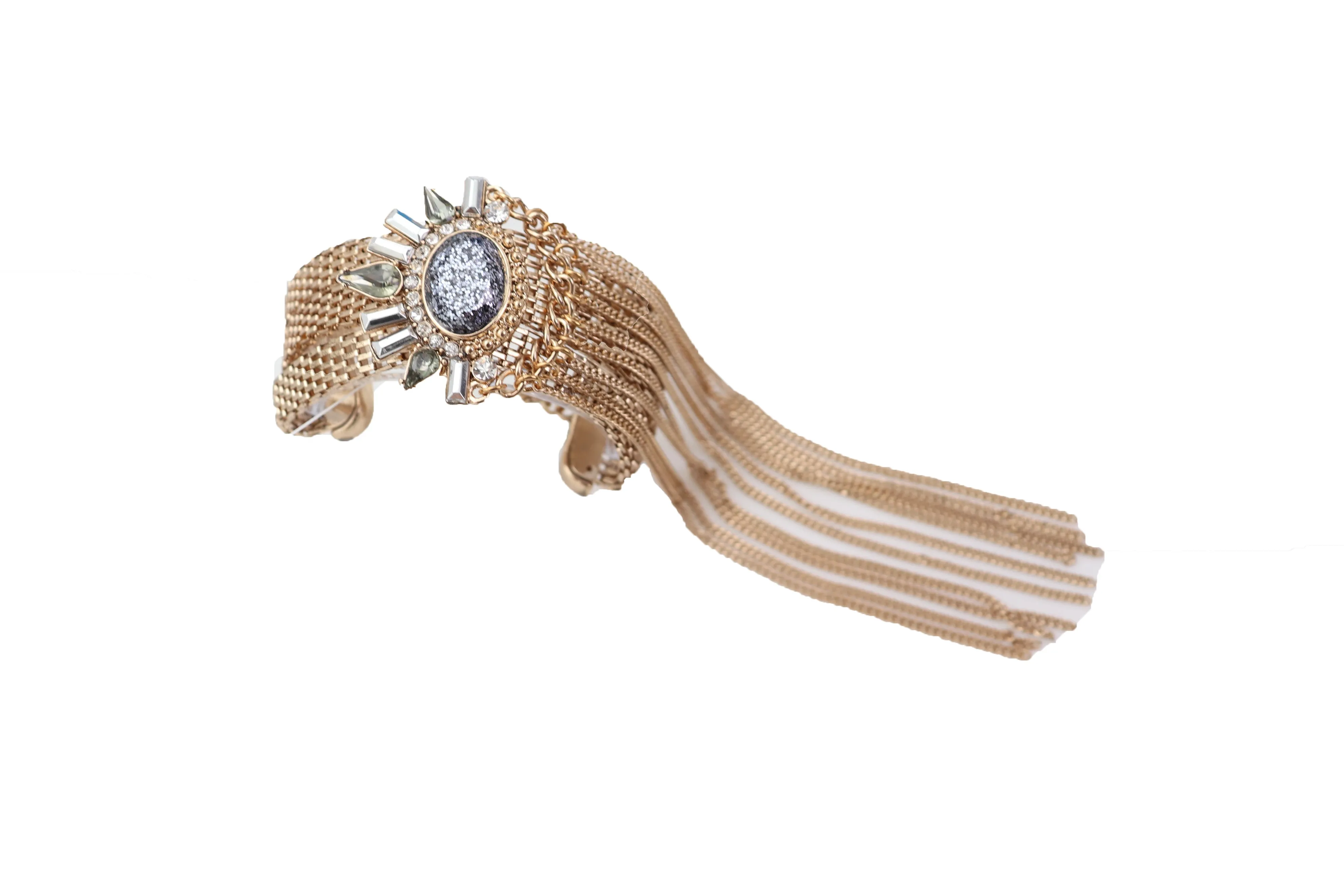 Gold Metal Chain Links Long Tassel Bracelet Silver Sun Bling Beads Jewelry