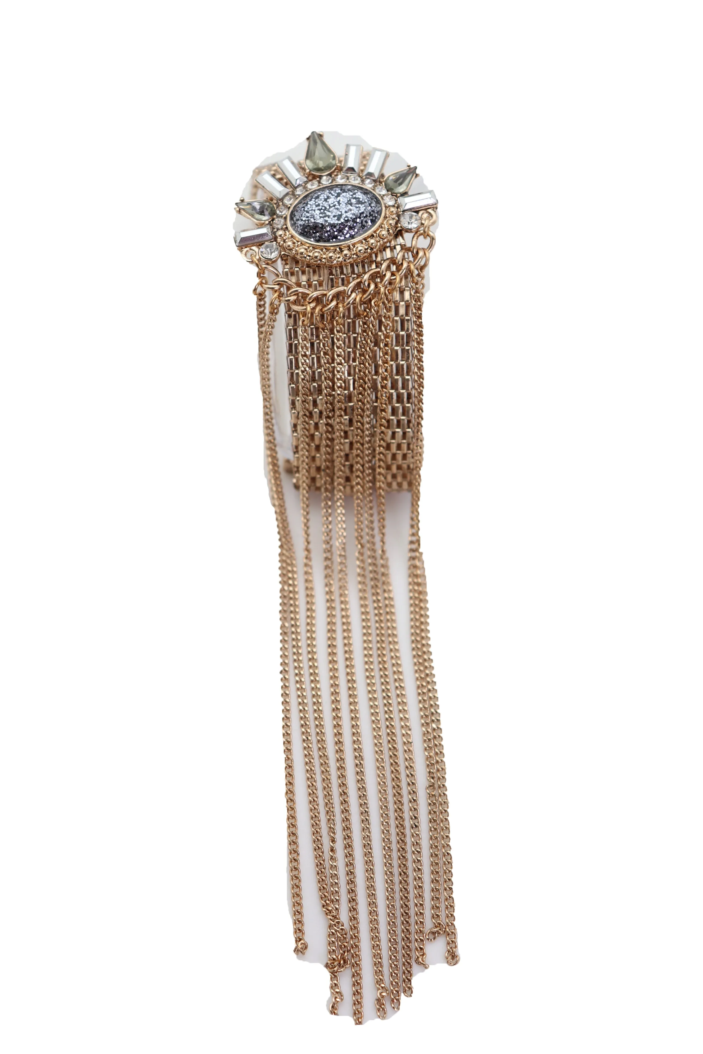 Gold Metal Chain Links Long Tassel Bracelet Silver Sun Bling Beads Jewelry
