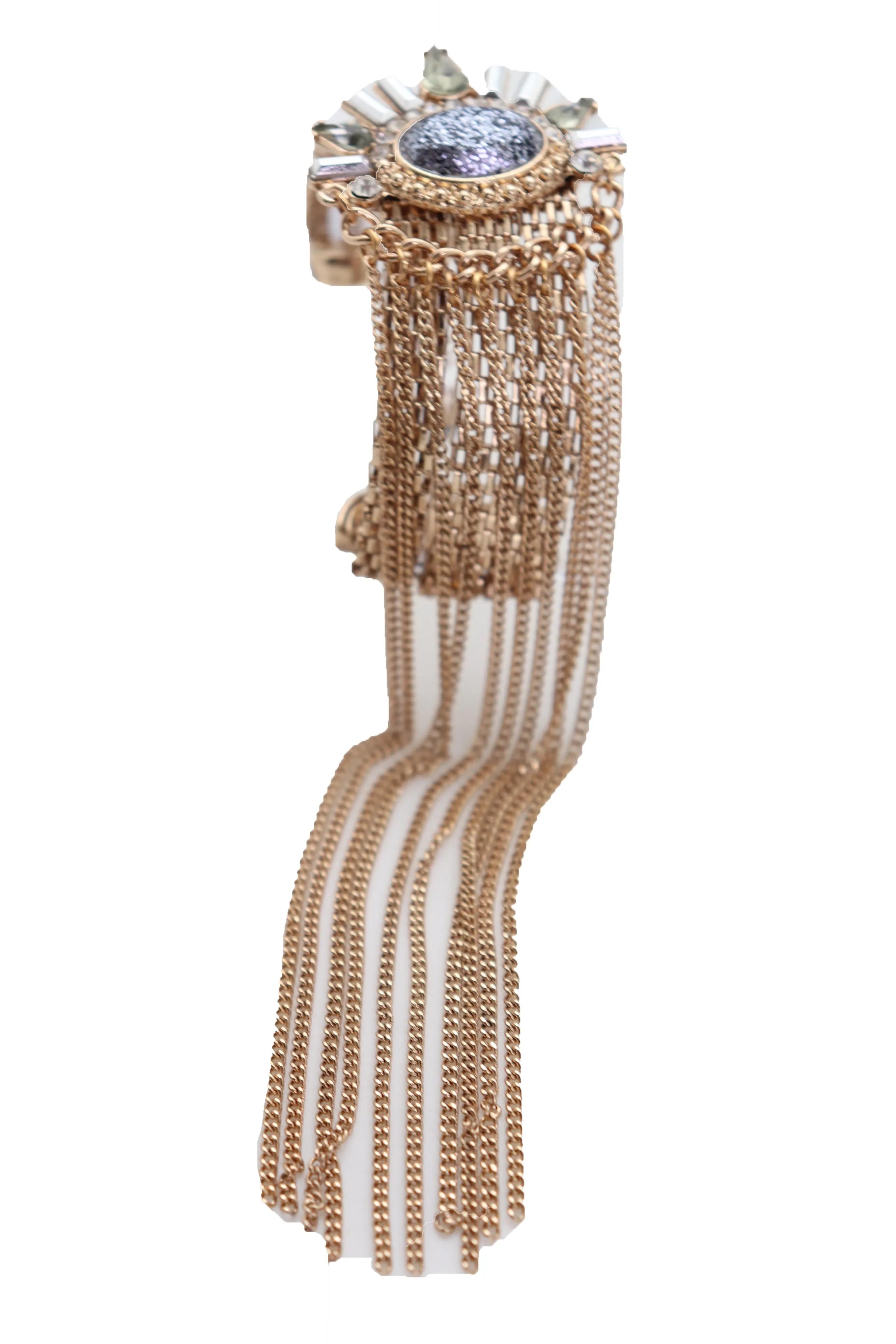 Gold Metal Chain Links Long Tassel Bracelet Silver Sun Bling Beads Jewelry
