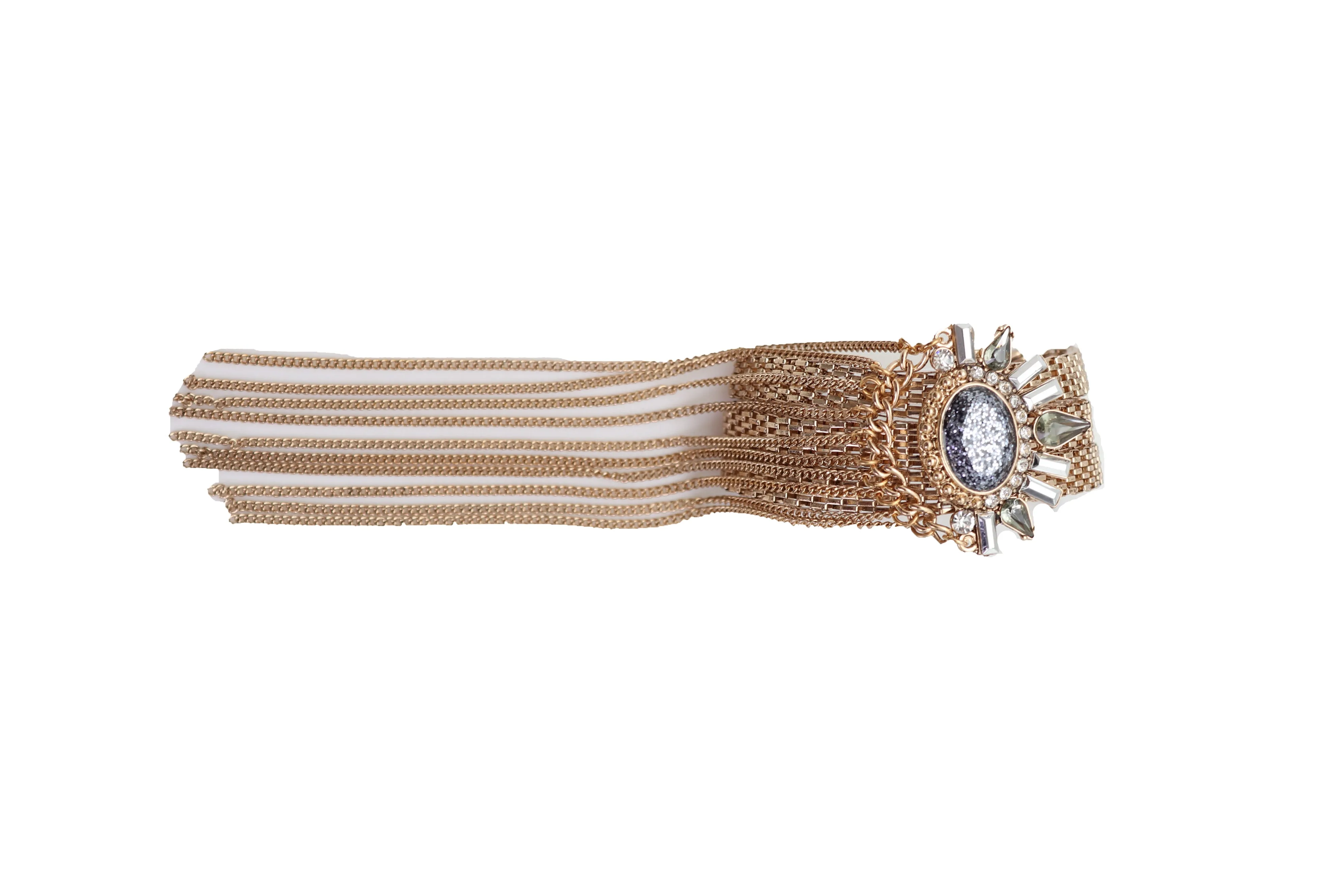Gold Metal Chain Links Long Tassel Bracelet Silver Sun Bling Beads Jewelry