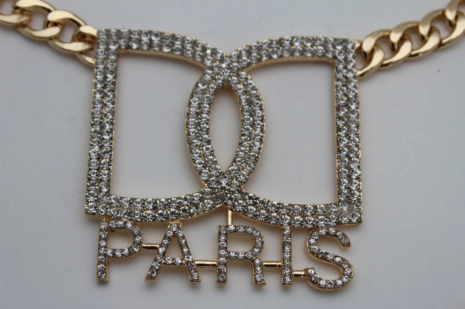 Gold Metal Chains Big D Hand Cuffs Paris Charm Short Necklace