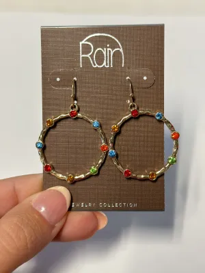 Gold Multi Gem Set Circle Earring