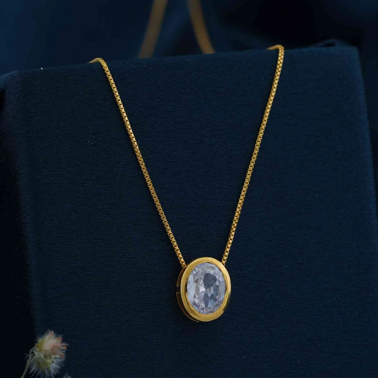 Golden Oval Classic Solitaire Bezel Pendant