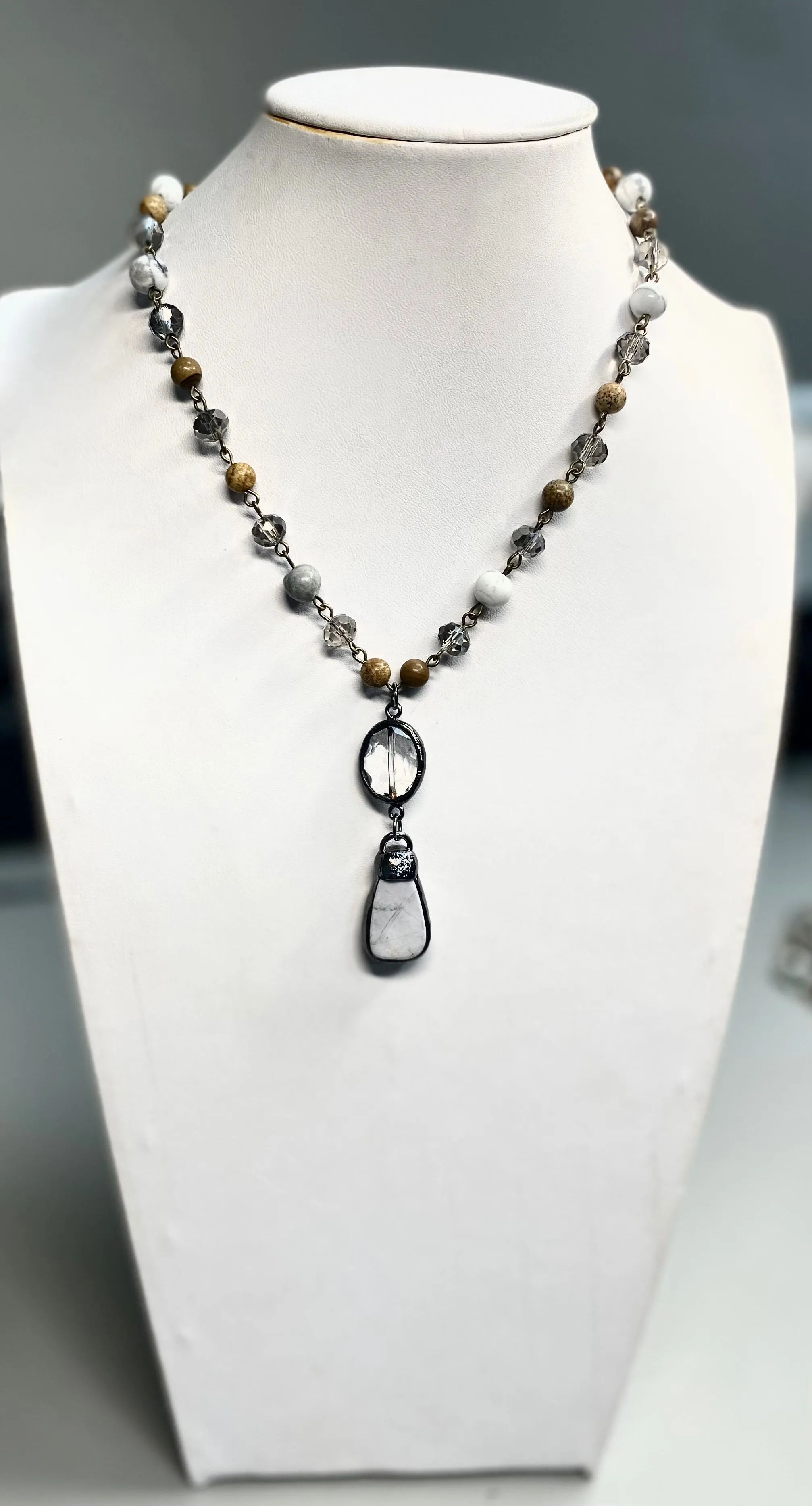 Hand Beaded Oval Drop Necklace