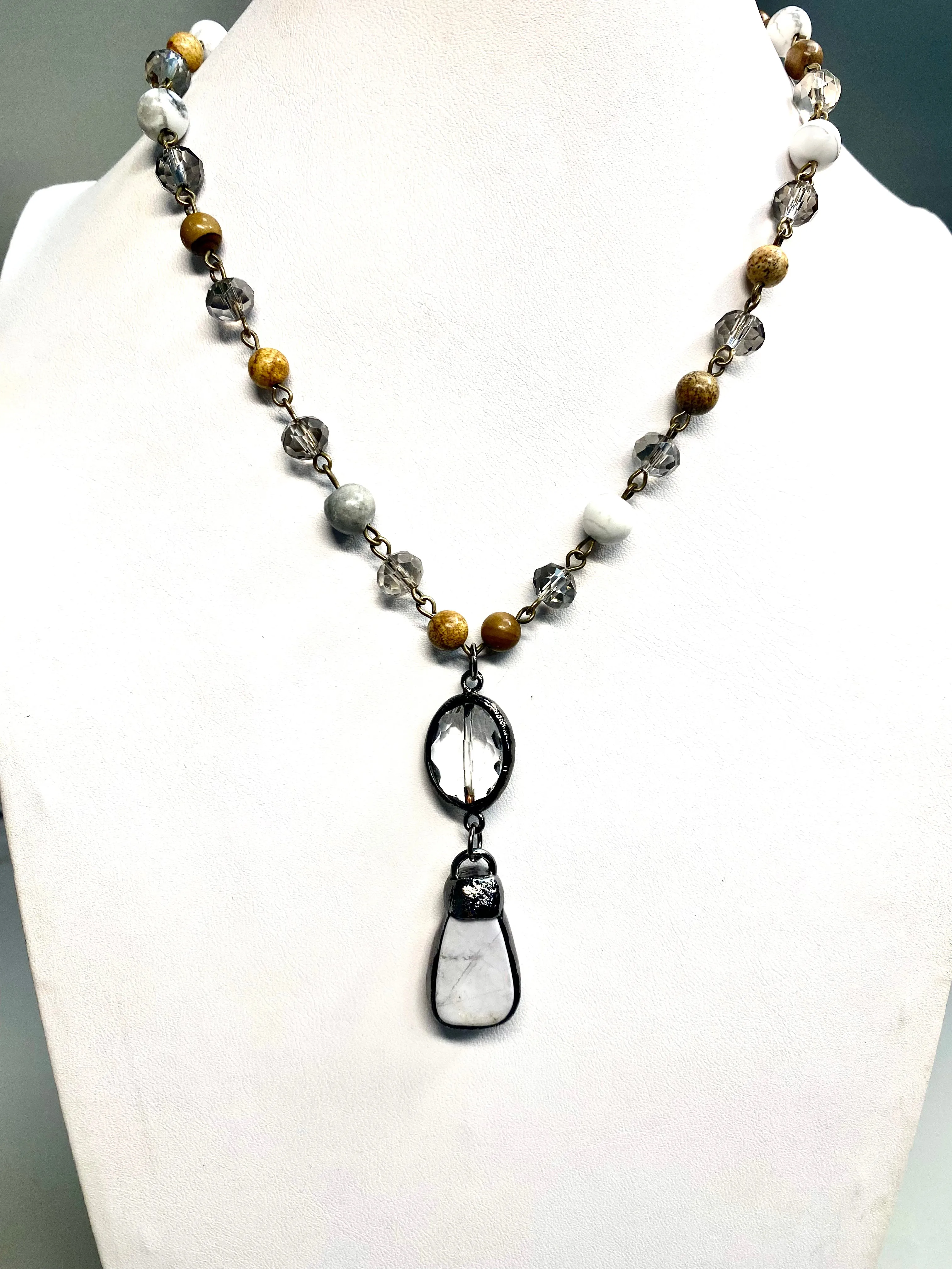 Hand Beaded Oval Drop Necklace
