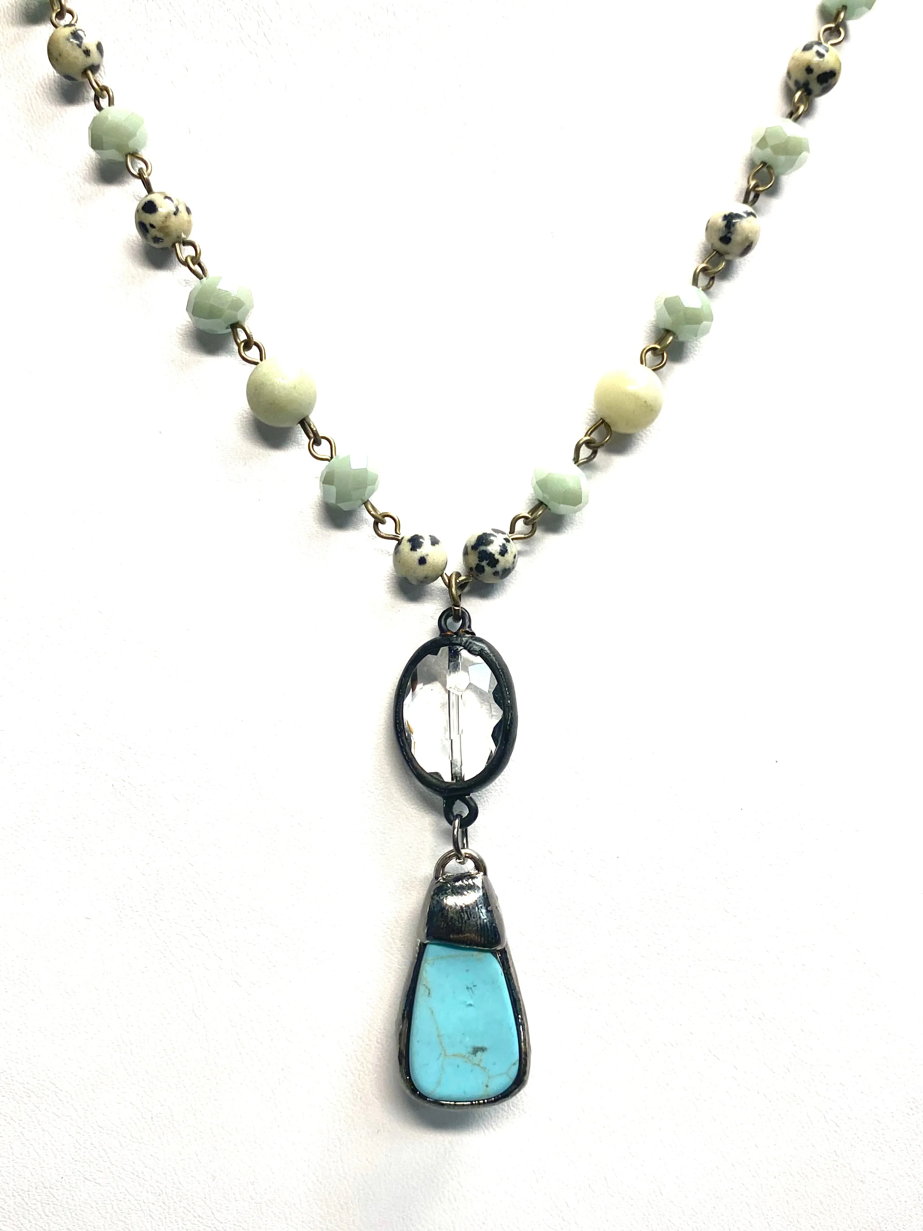 Hand Beaded Oval Drop Necklace