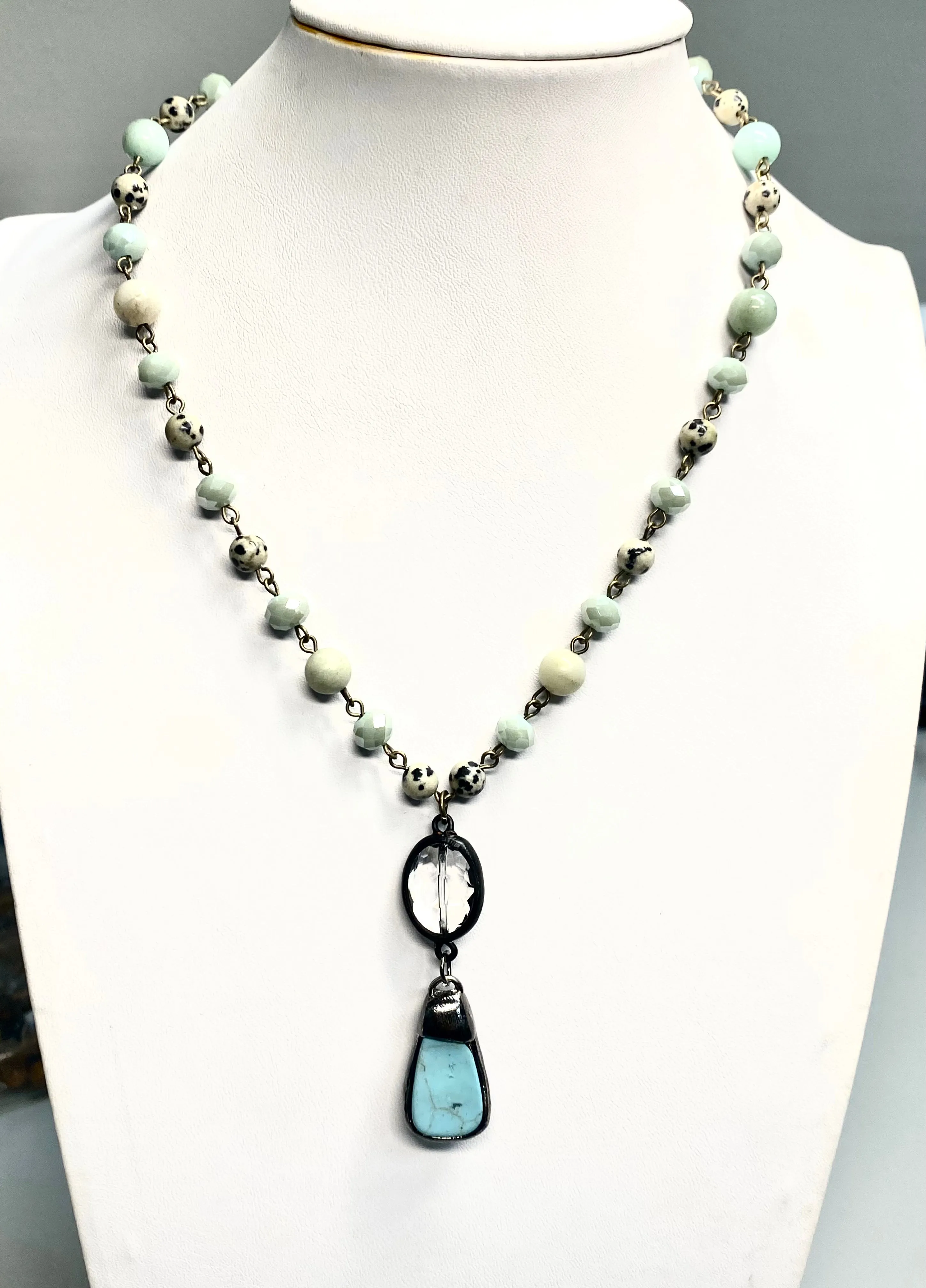 Hand Beaded Oval Drop Necklace