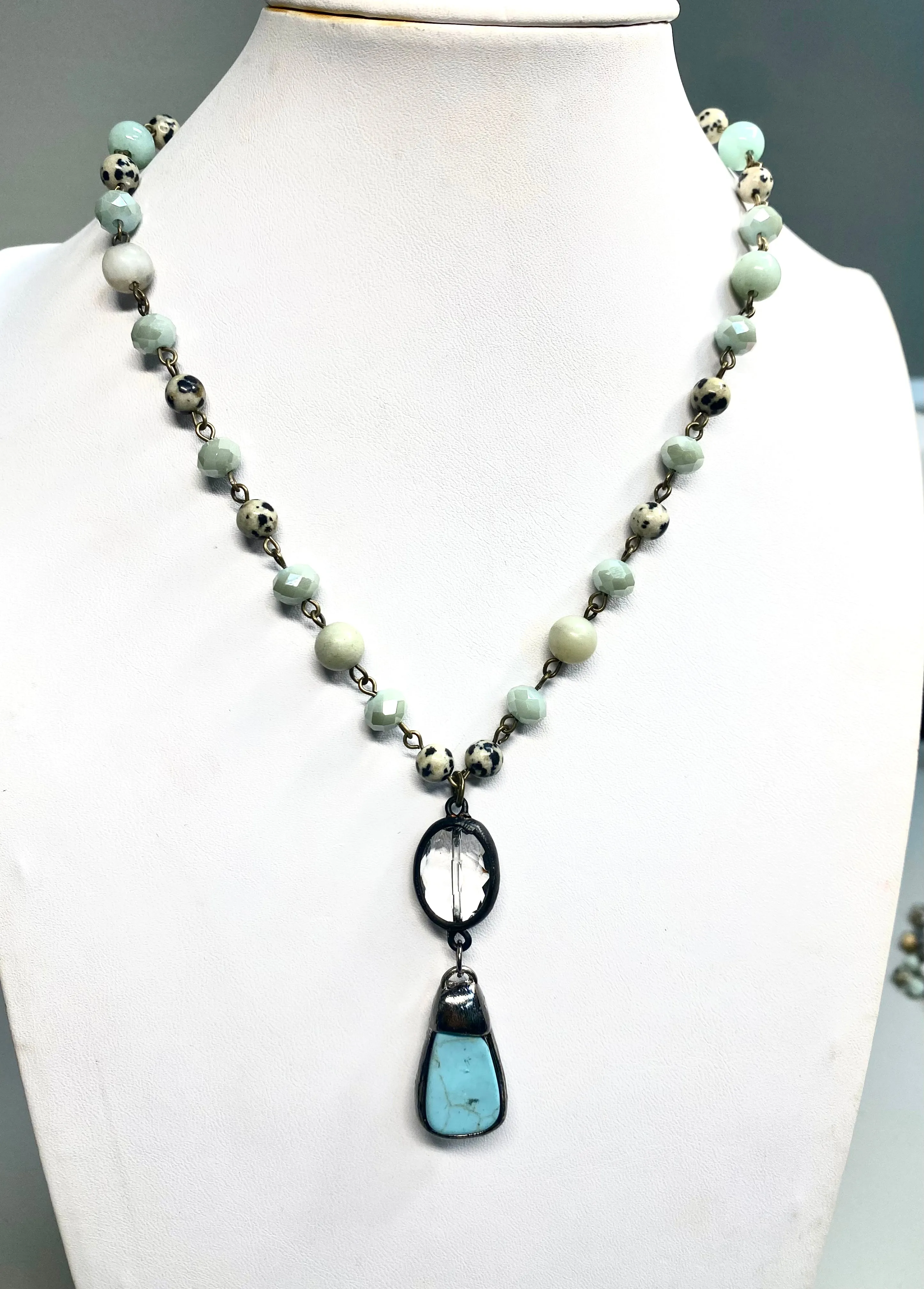 Hand Beaded Oval Drop Necklace
