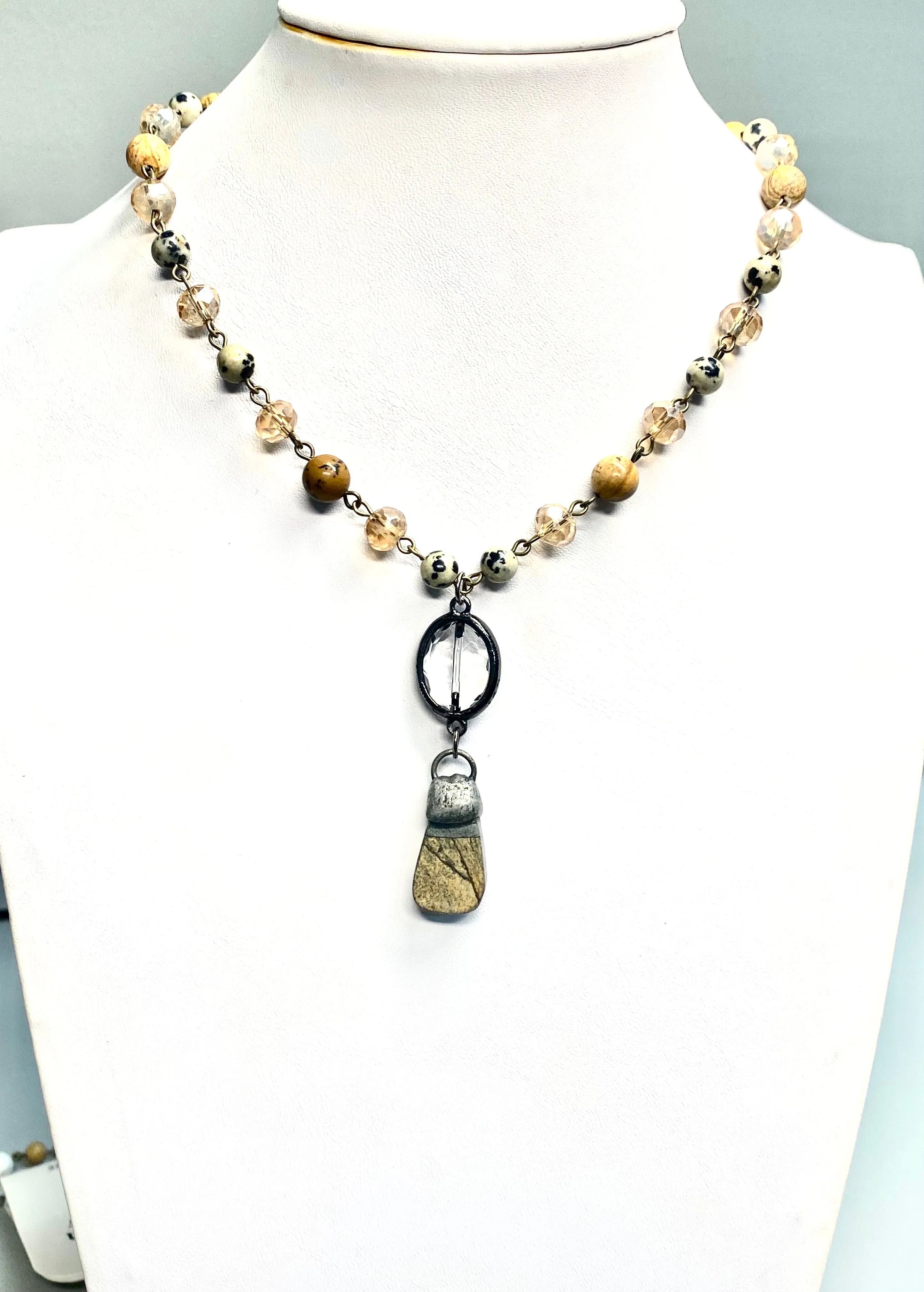 Hand Beaded Oval Drop Necklace