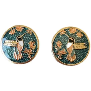 Hand-Painted Hummingbird Enamel Earrings - Real Gold Plated with Sterling Silver Posts