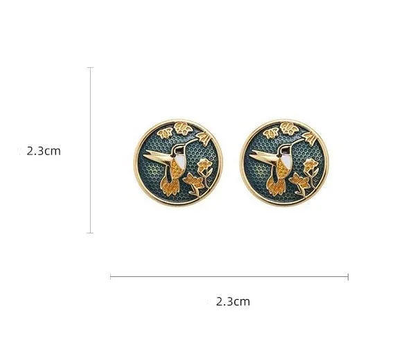Hand-Painted Hummingbird Enamel Earrings - Real Gold Plated with Sterling Silver Posts