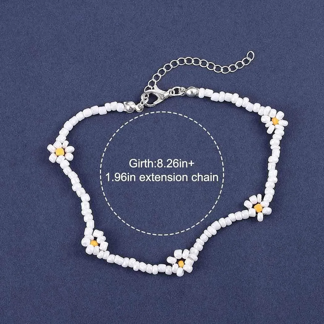 Handmade Beaded Anklet Colored Flower Foot Chain Boho Ankle Bracelet Extension Ankle Accessories Sea Foot Slave Chain Jewelry for Women