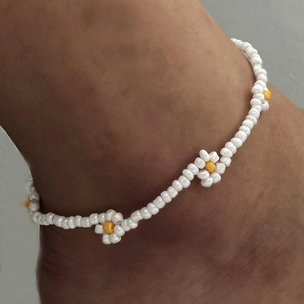 Handmade Beaded Anklet Colored Flower Foot Chain Boho Ankle Bracelet Extension Ankle Accessories Sea Foot Slave Chain Jewelry for Women
