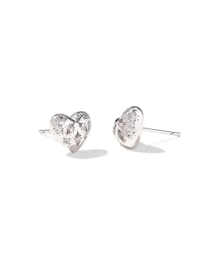 Holland Heart Stud Earrings Silver White Crystal