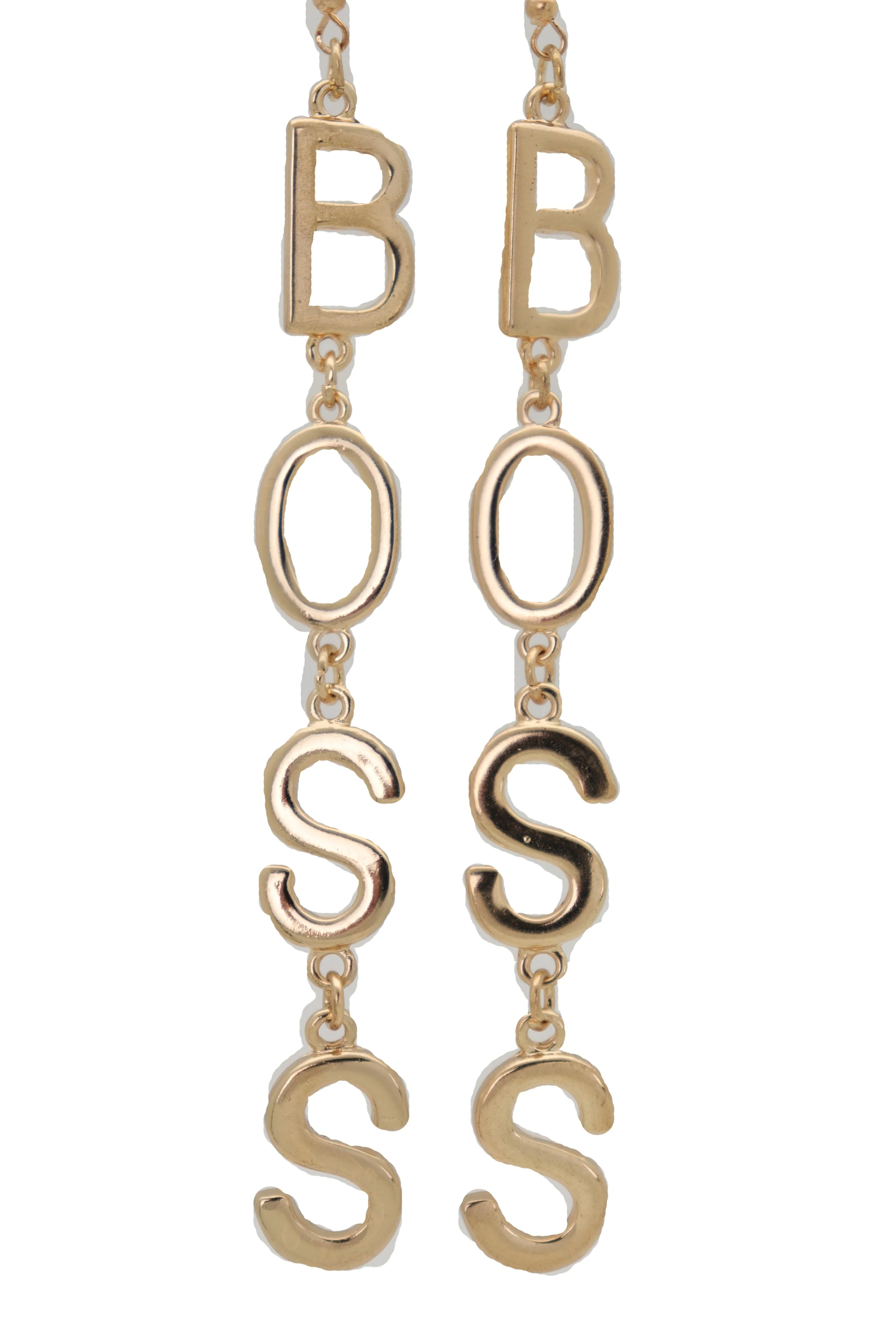 Hook Earrings Set Gold Metal Long BOSS Word Charm Hip Hop