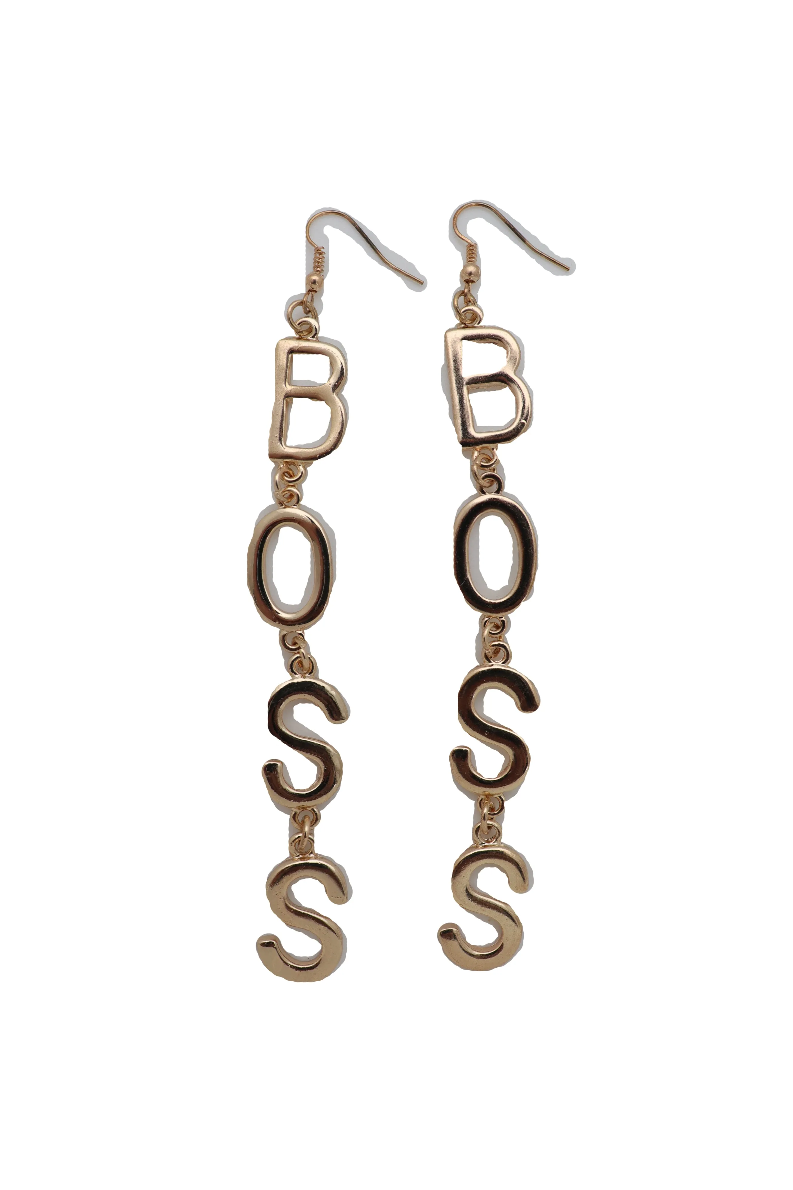 Hook Earrings Set Gold Metal Long BOSS Word Charm Hip Hop
