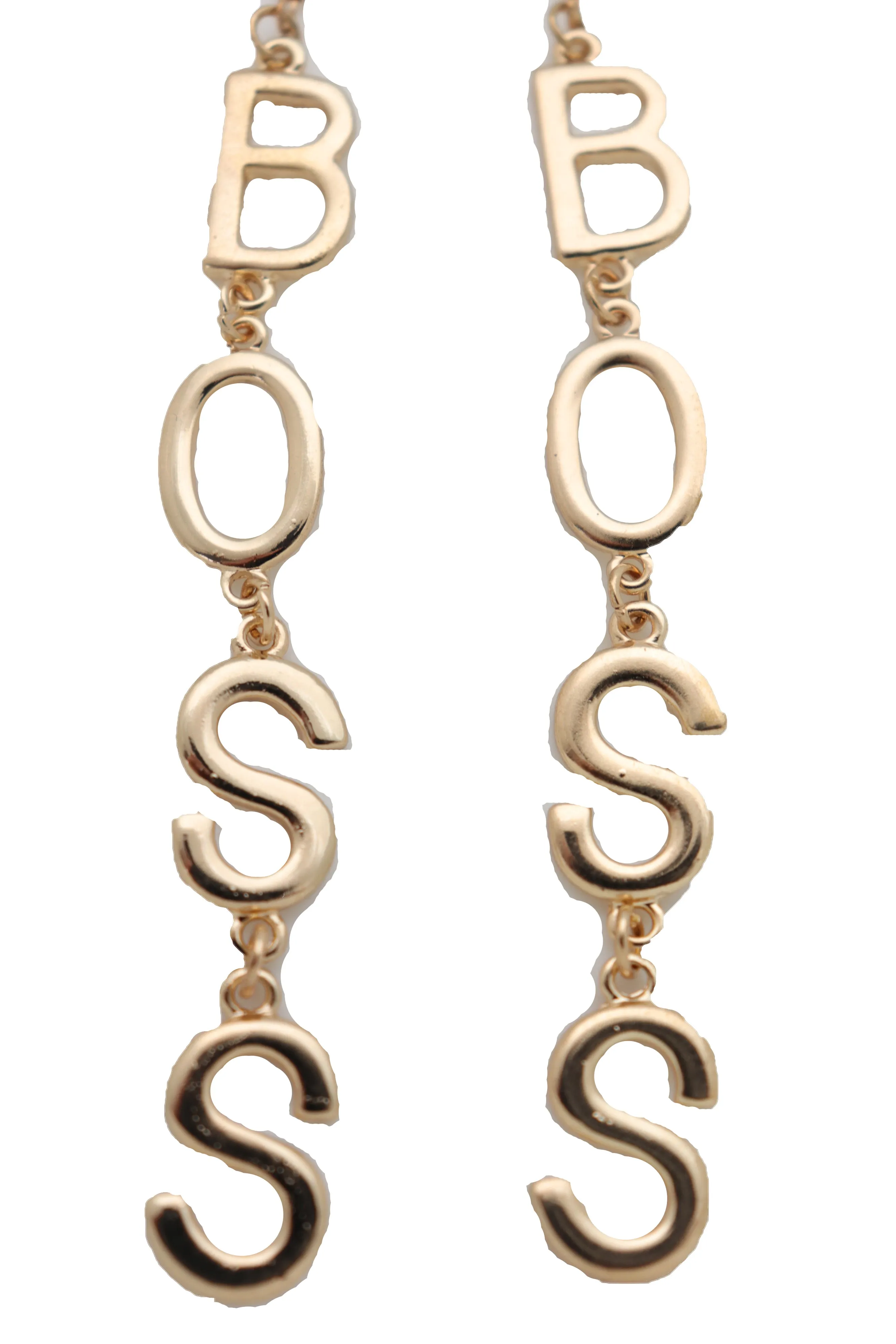 Hook Earrings Set Gold Metal Long BOSS Word Charm Hip Hop