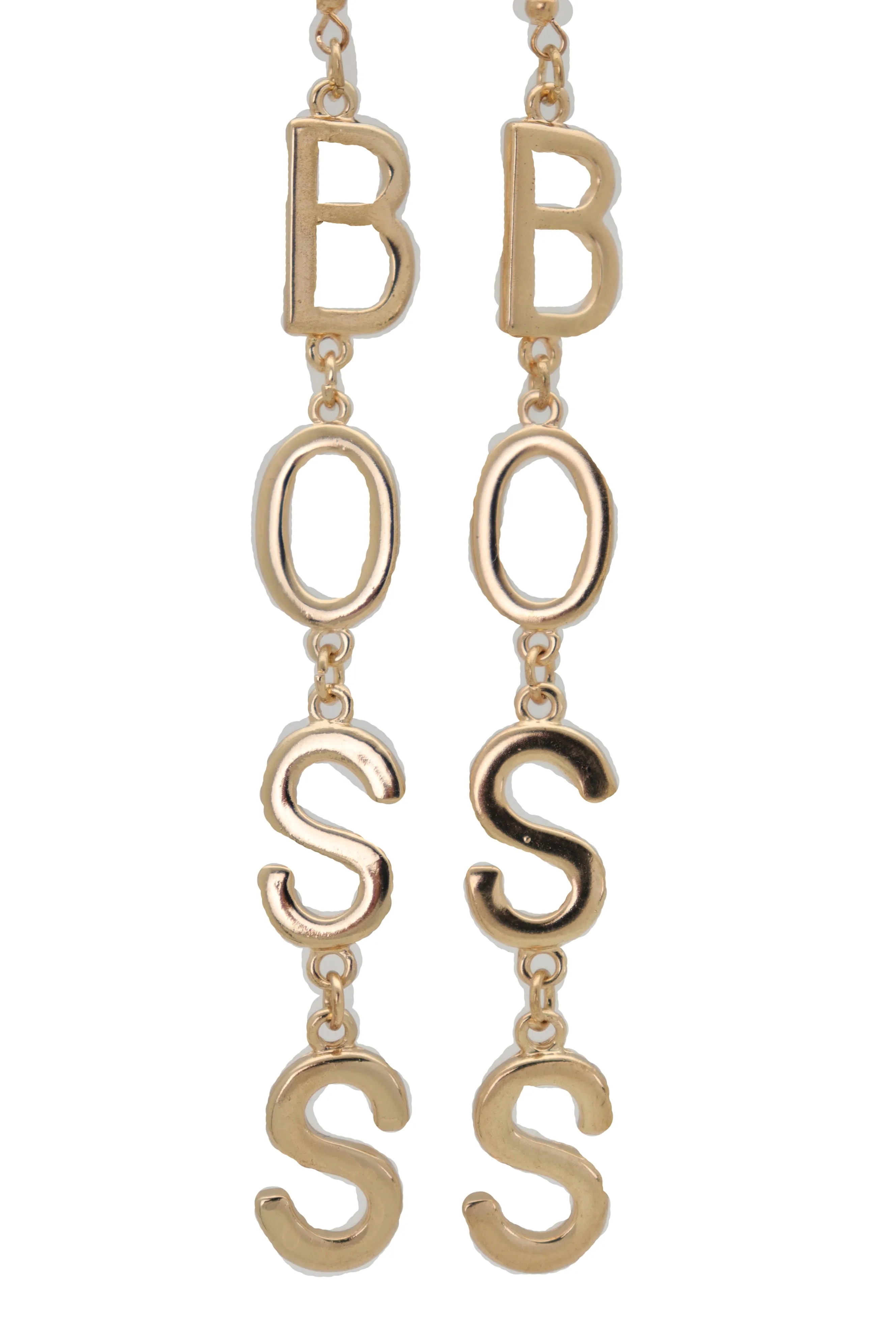 Hook Earrings Set Gold Metal Long BOSS Word Charm Hip Hop