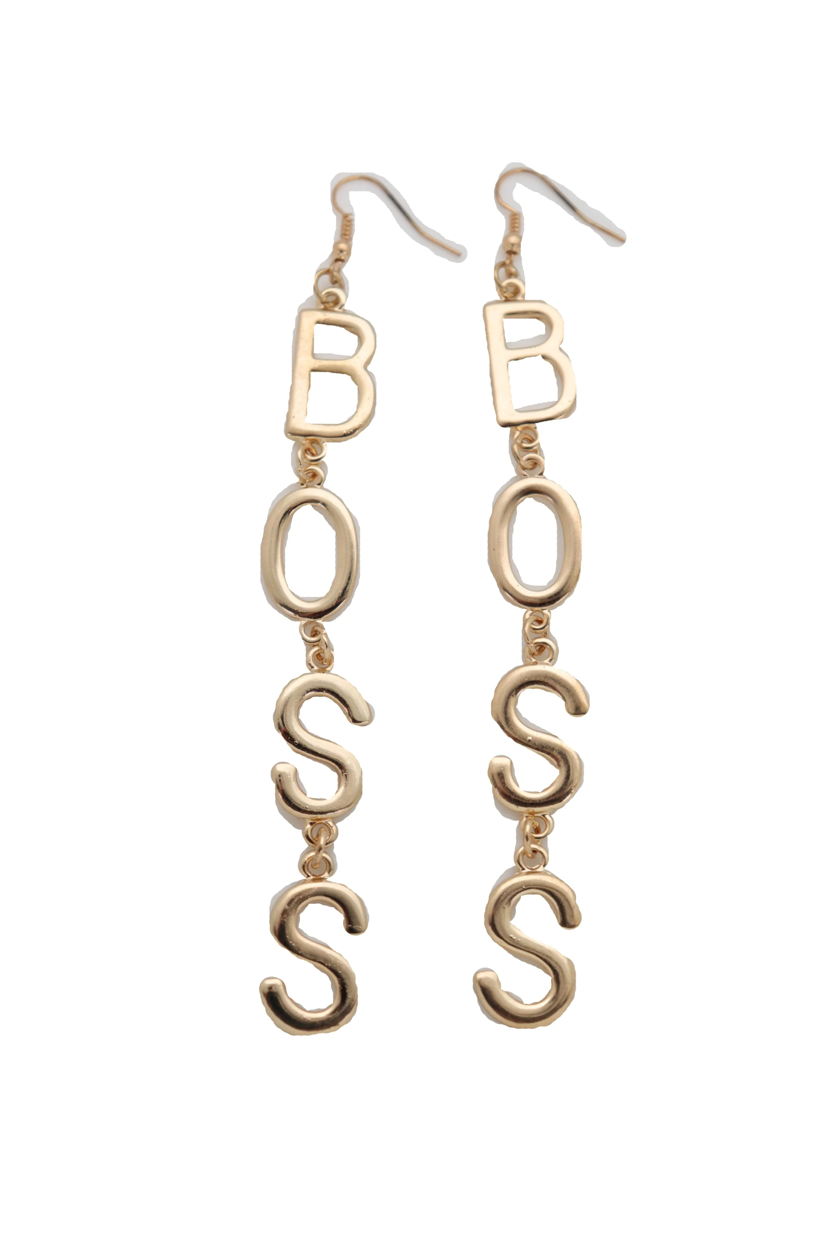 Hook Earrings Set Gold Metal Long BOSS Word Charm Hip Hop