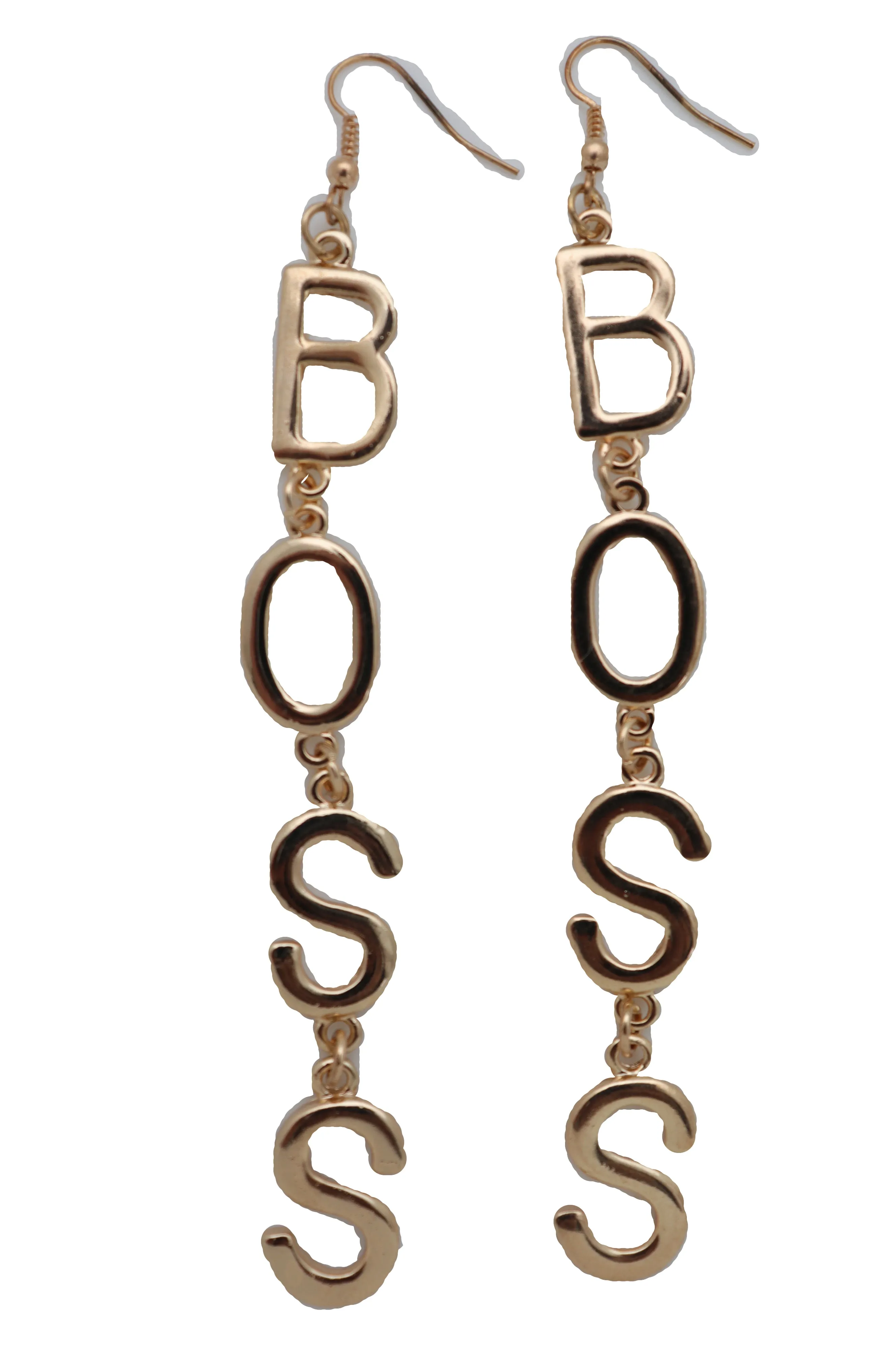 Hook Earrings Set Gold Metal Long BOSS Word Charm Hip Hop