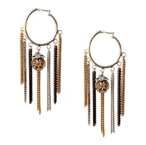 Hoop Earrings With Fringes, Chains, Charms and Burnished Gold. Contemporary Jewellery, Boho Earrings