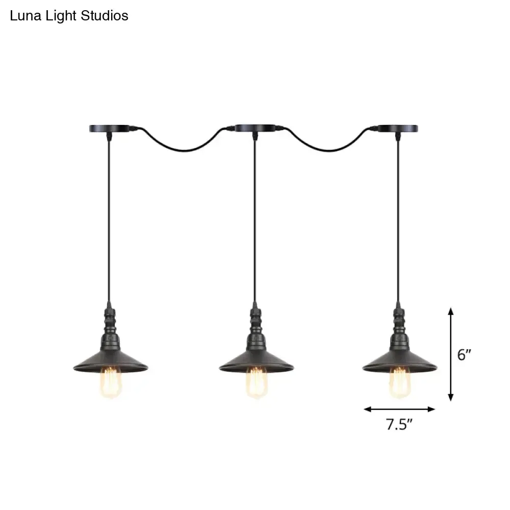 Industrial Iron Multi Head Pendant Light in Black Finishing