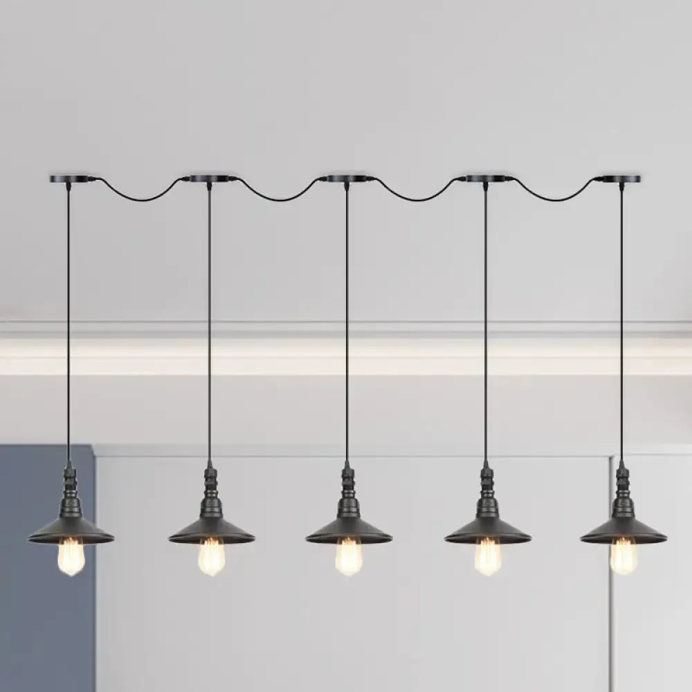 Industrial Iron Multi Head Pendant Light in Black Finishing