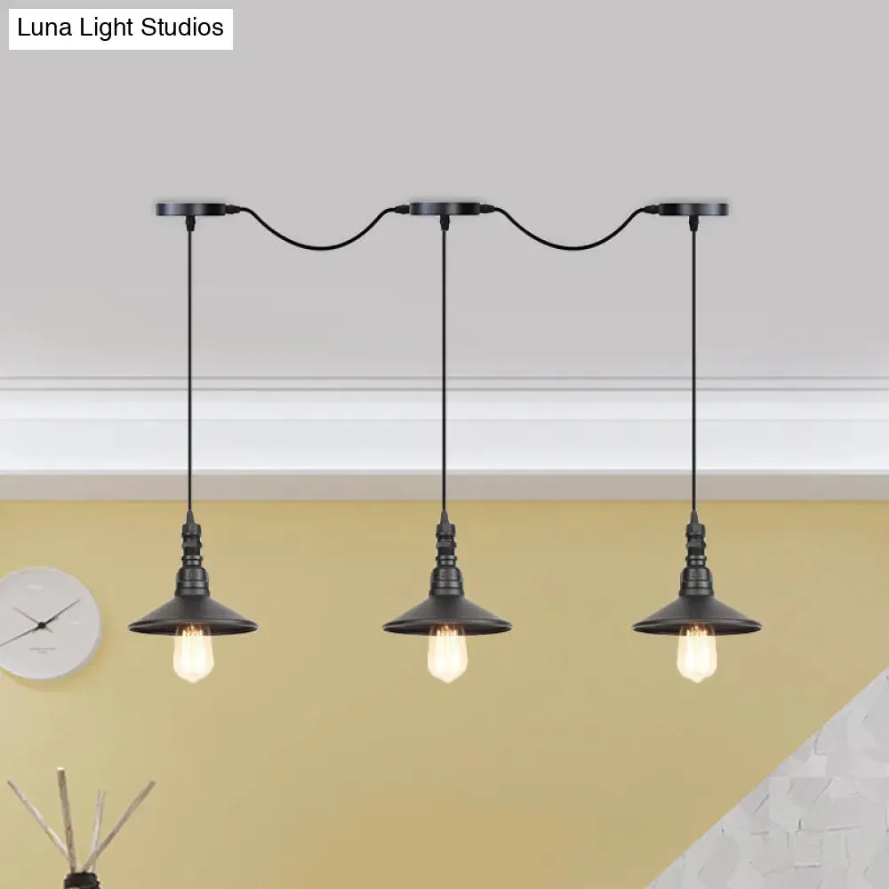Industrial Iron Multi Head Pendant Light in Black Finishing