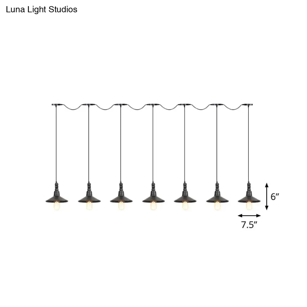 Industrial Iron Multi Head Pendant Light in Black Finishing