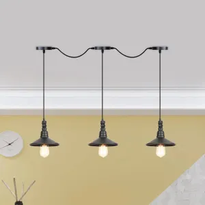 Industrial Iron Multi Head Pendant Light in Black Finishing