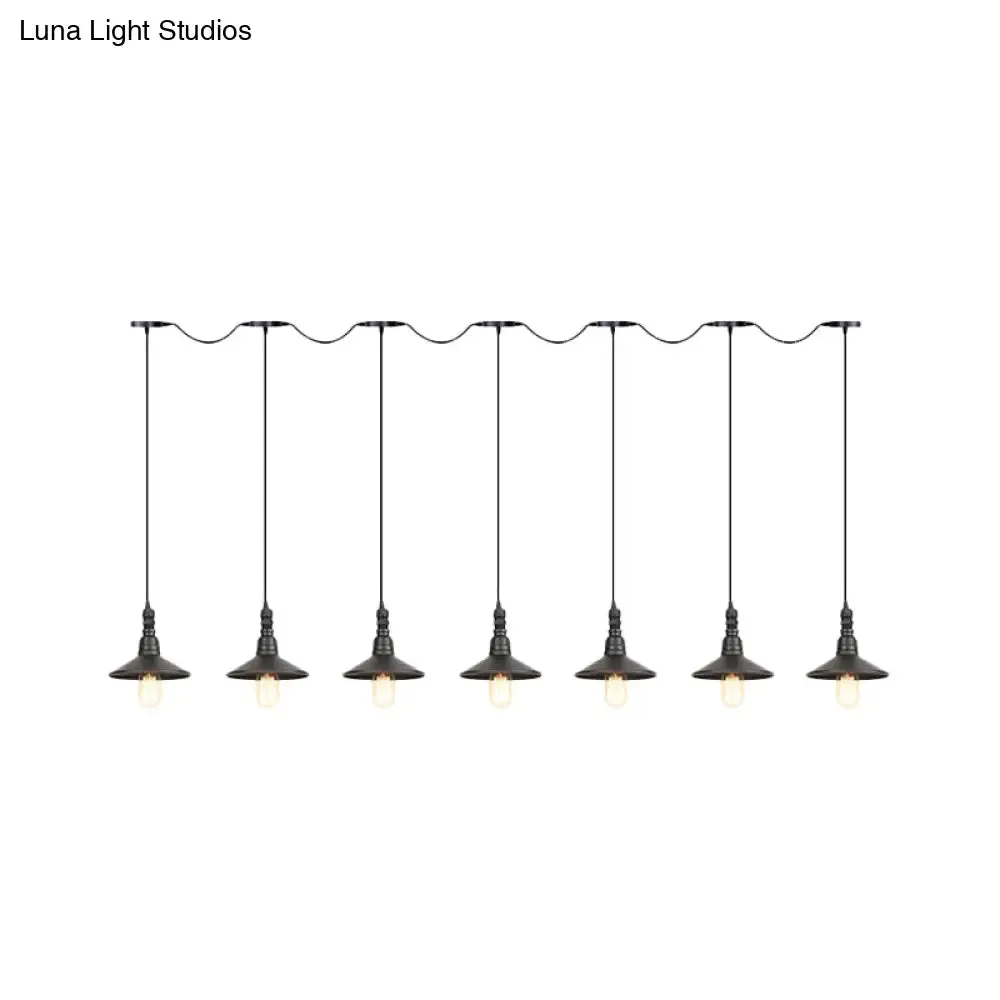 Industrial Iron Multi Head Pendant Light in Black Finishing