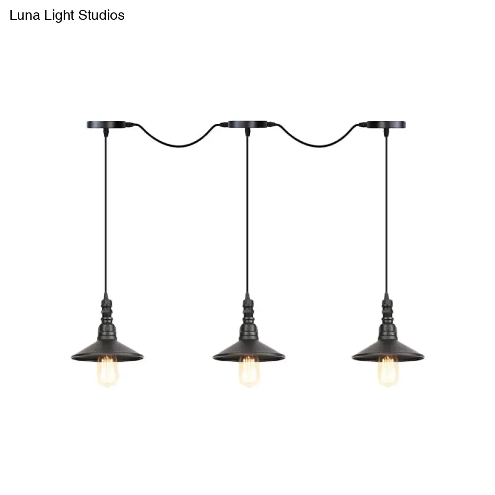 Industrial Iron Multi Head Pendant Light in Black Finishing