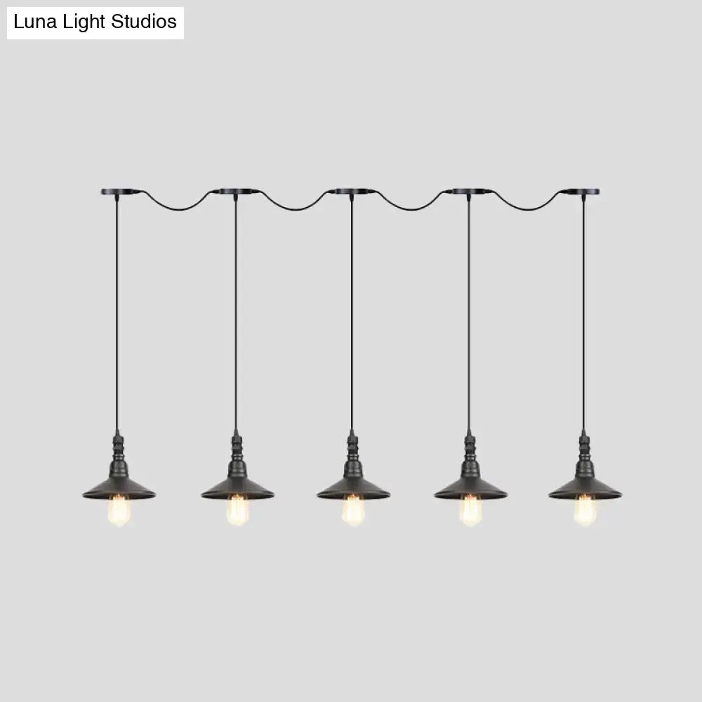 Industrial Iron Multi Head Pendant Light in Black Finishing