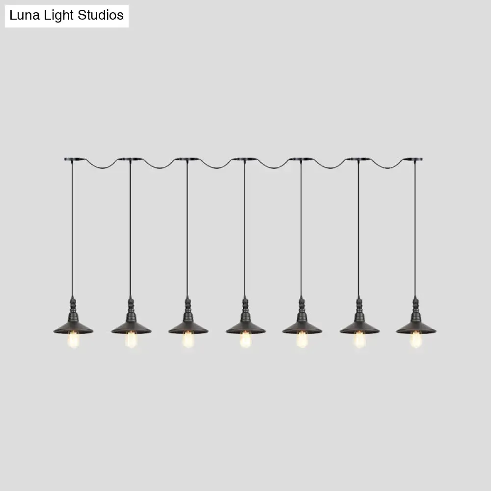Industrial Iron Multi Head Pendant Light in Black Finishing