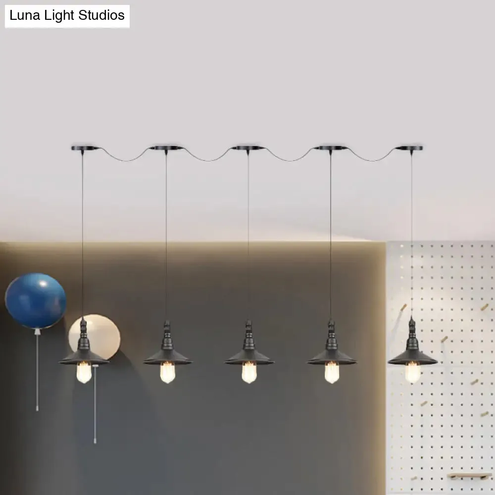 Industrial Iron Multi Head Pendant Light in Black Finishing