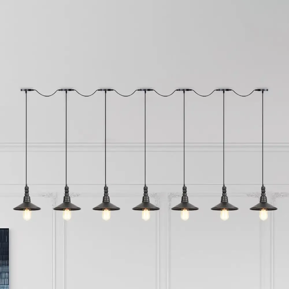 Industrial Iron Multi Head Pendant Light in Black Finishing