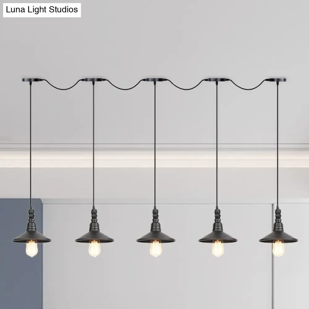 Industrial Iron Multi Head Pendant Light in Black Finishing
