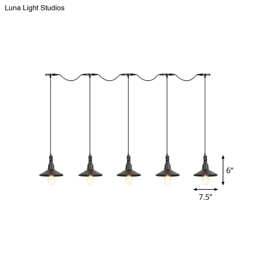 Industrial Iron Multi Head Pendant Light in Black Finishing