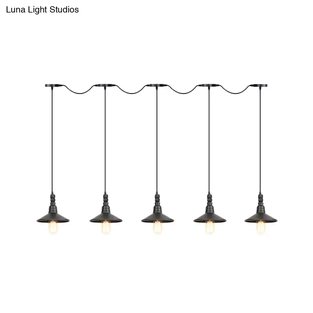 Industrial Iron Multi Head Pendant Light in Black Finishing