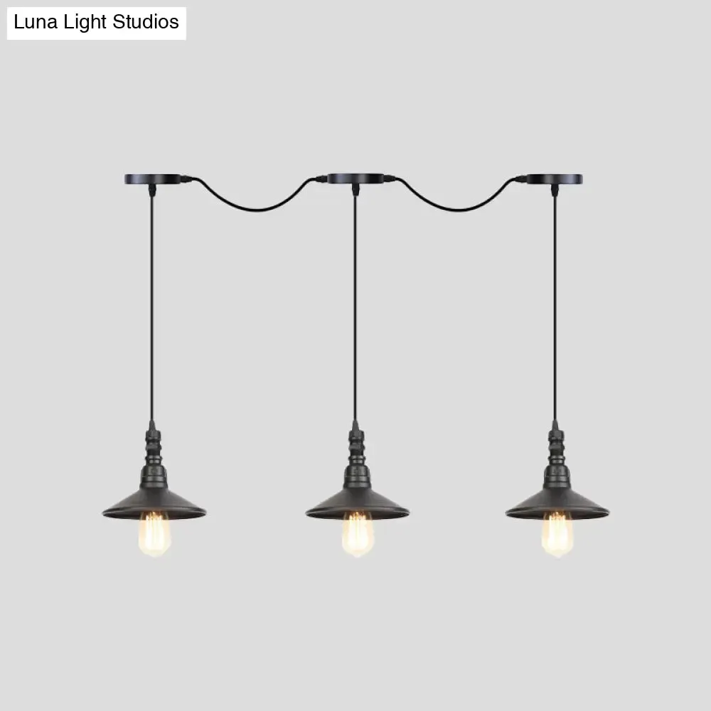 Industrial Iron Multi Head Pendant Light in Black Finishing