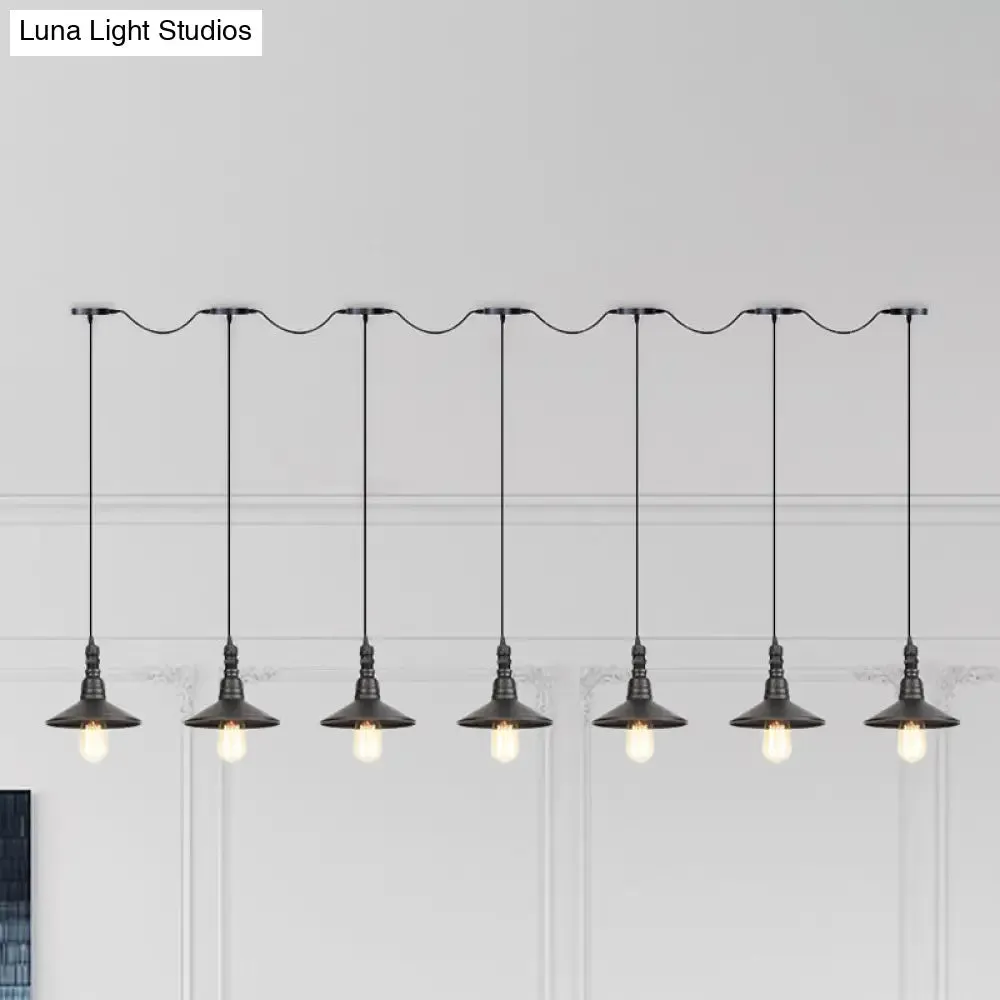Industrial Iron Multi Head Pendant Light in Black Finishing