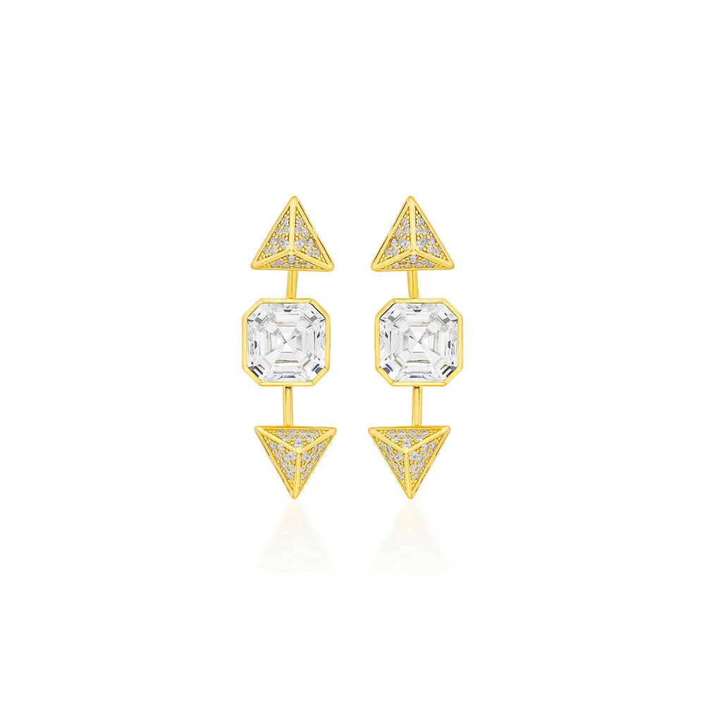 Isharya Moss Pyramid Crystal Drop In 18KT Gold and Signature Colored Plating
