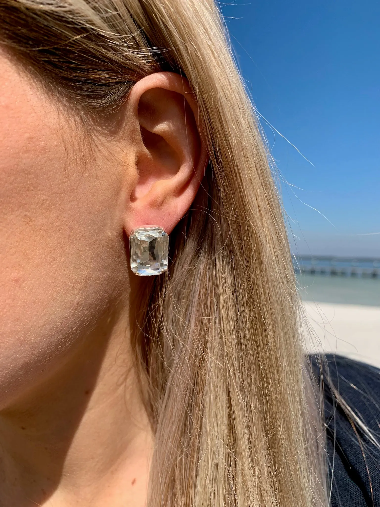 Jilliana Large Rectangular Studs- Clear