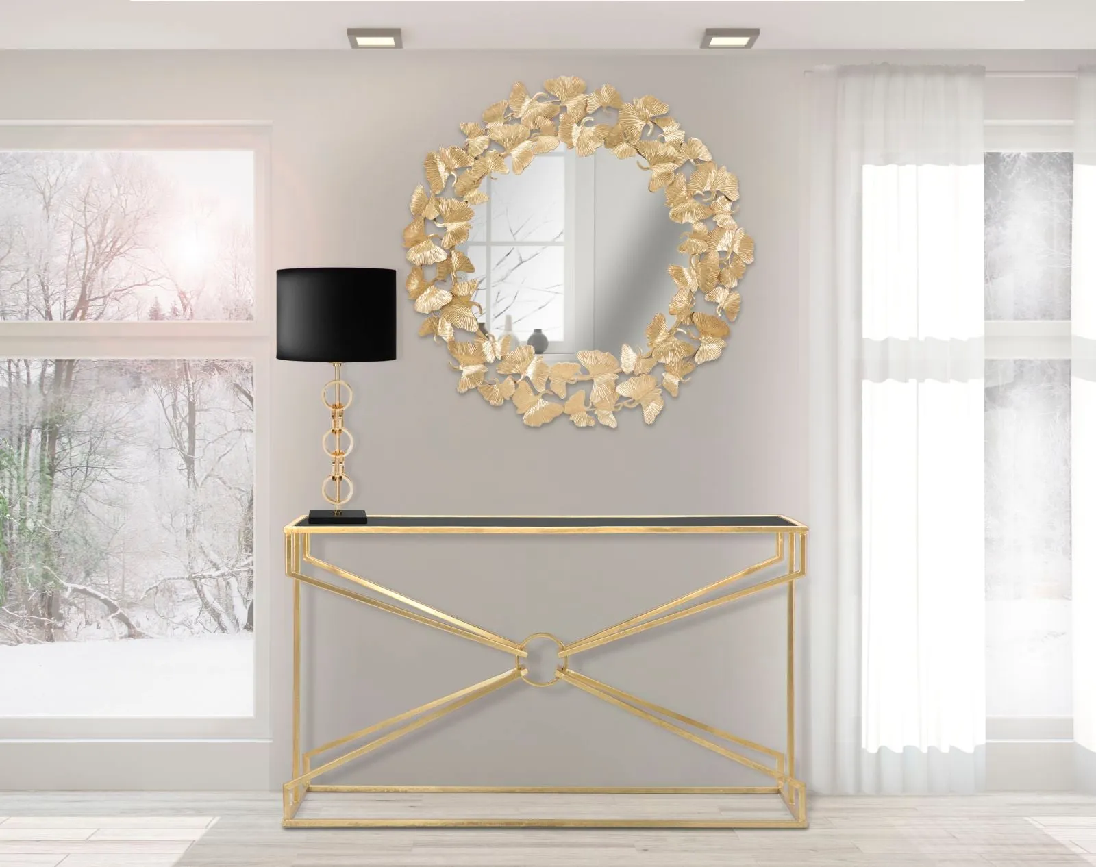 Lampada da Tavolo Glam Rings Ø25x54,5 cm in Ferro e Tessuto Nero e Oro