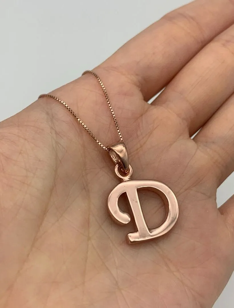 Letter D Rose Gold Pendant - Alphabet Letter Necklace - Initial D Necklace