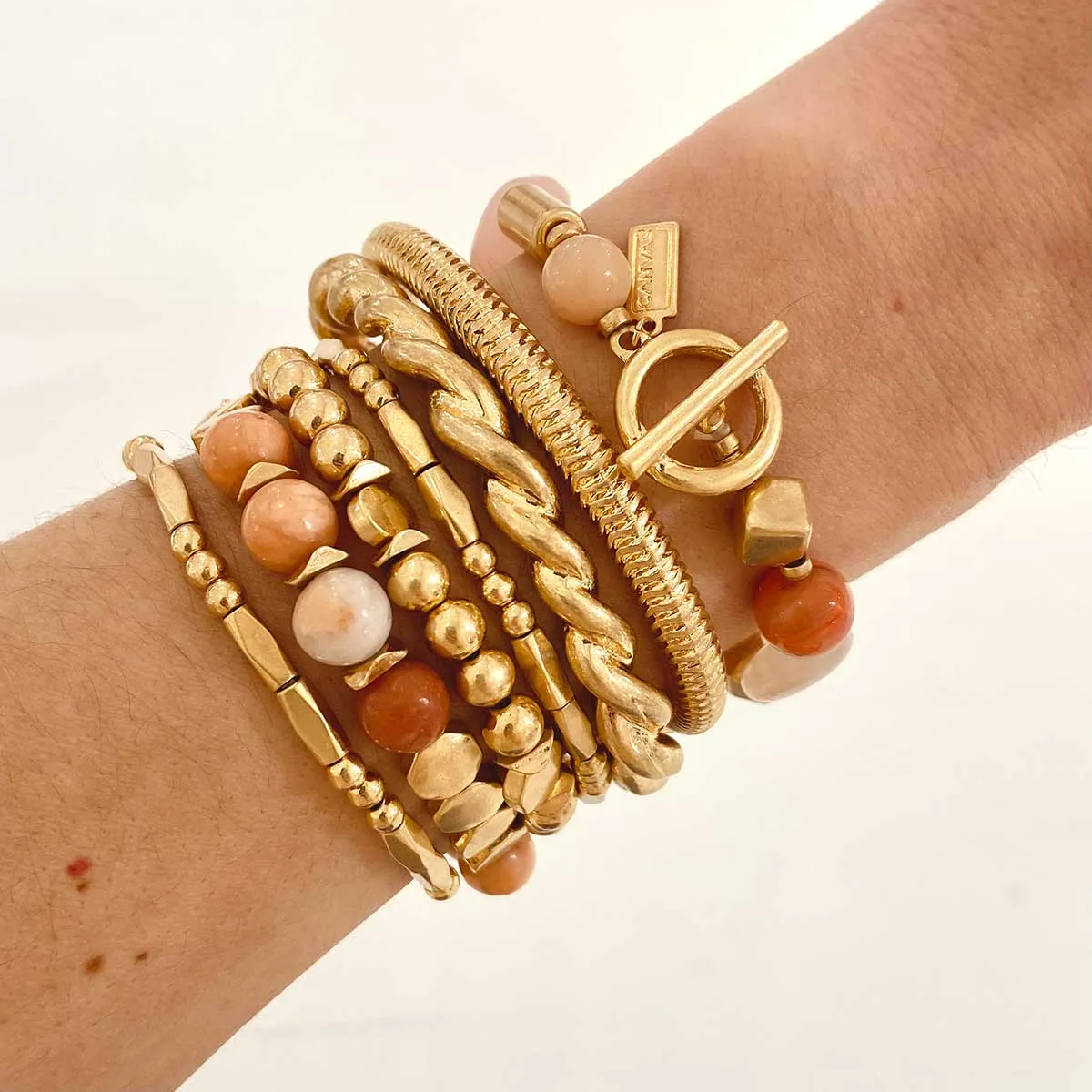 Lexi Herringbone Chain Bangle Bracelet in Worn Gold