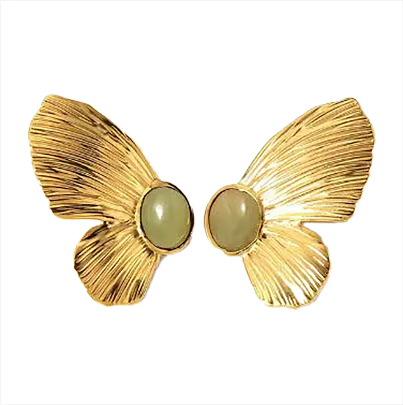 LOVCIA Golden Butterfly Wing Stud Stainless Steel Earrings Women with Colorful Crystals