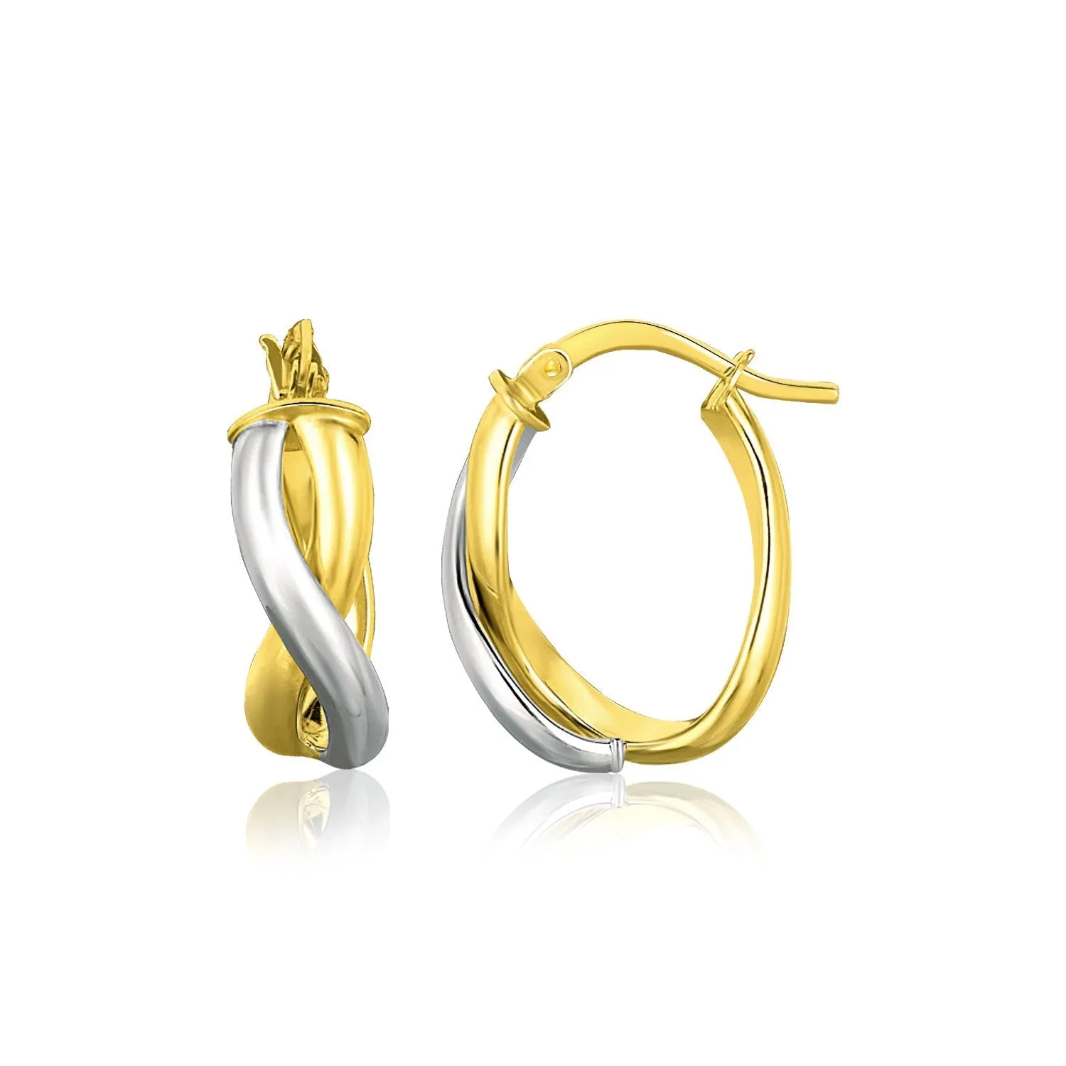 LOVCIA Luxury Dazzling 14k Two-Tone Gold Twisted Oval Hoop Earrings